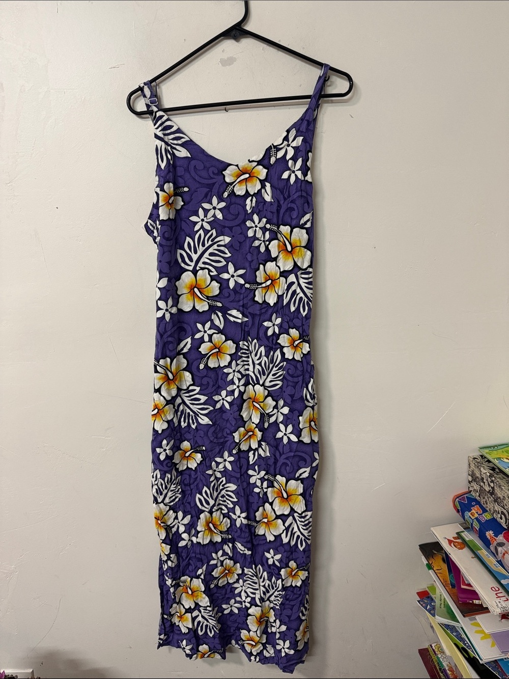 Purple Floral Slip Dress with Tropical Plumeria Print